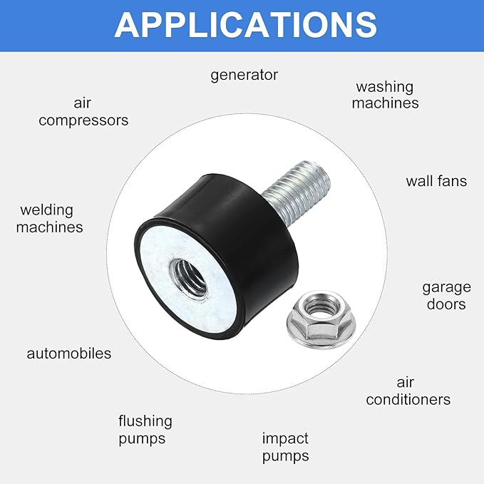 uxcell M8 Rubber Mounts, 4Pcs 24x14mm(DxH) Rubber Cylindrical Anti Vibration Isolator Shock Absorber with Lock Nut for Car Bobbin Generator Air Compressors