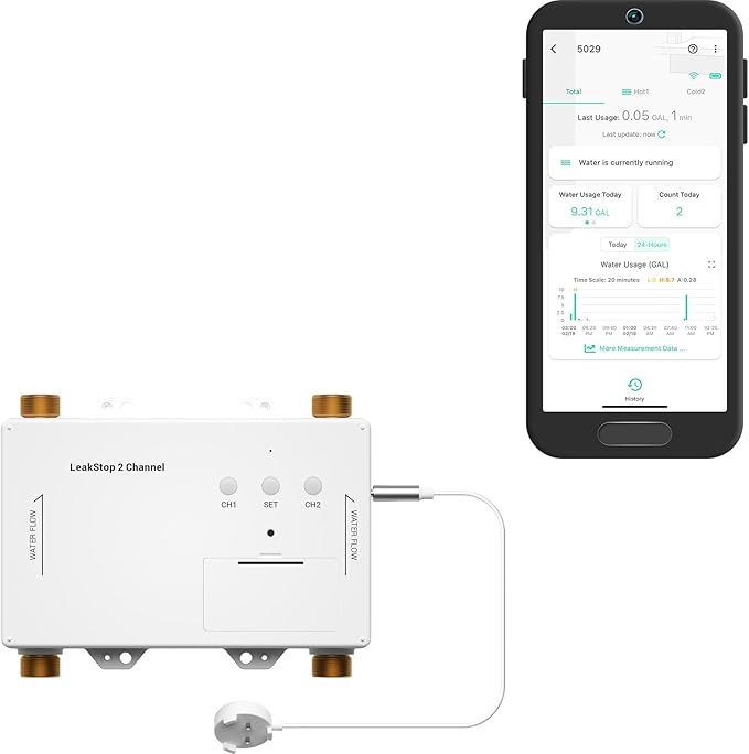 YoLink LeakStop 2-Channel for Sinks/Washing Machine, Dual Auto Shutoff Valves & Leak Detection, Real-Time Monitoring, LoRa Long-Range, 2 AA Up to 5-Year Battery – Hub Required