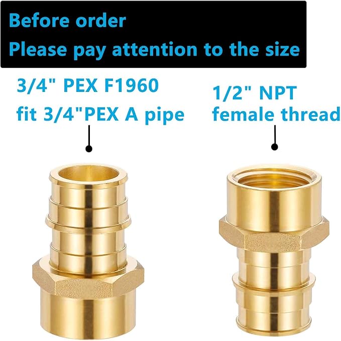 (10 Pack) Lidertik PEX A Fittings Expansion Female NPT Adapter, 3/4" PEX F1960 to 1/2" NPT Female Threaded Adapter Brass