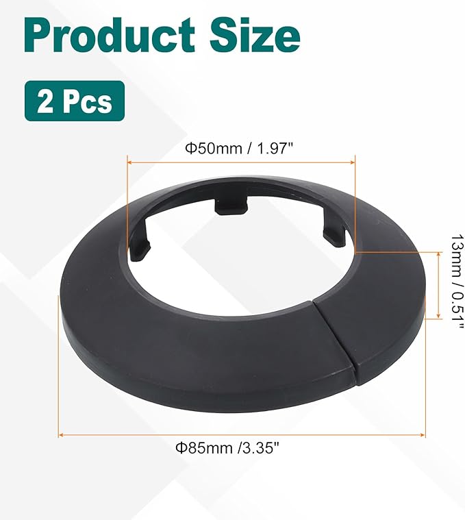 uxcell Escutcheon Plate, 1Pcs 50mm - Fit 1.9" Outer Diameter Split Pipe Flange Water Pipe Cover Collar Decoration, PP Plastic Plumbing Cover Plates (Black)