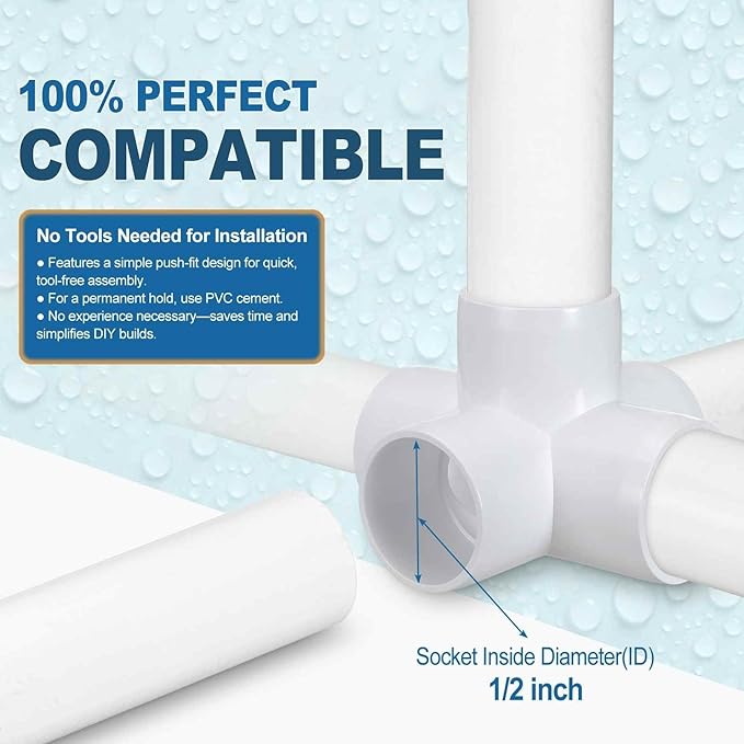 10 Pack 1/2" SCH40 PVC Elbow Pipe Fitting, 5-Way PVC Elbow Corner Side Outlet Cross Fitting, Furniture Grade Pipe Connectors for DIY Project, Pond Protection, Socket x Socket