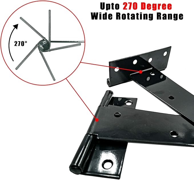 HLMOptimo Heavy Duty T Hinge Tee T Strap Shed Gate Barn Fence Door Hinge Wrought Rustproof All Size Black (4 pcs, 12 inch)
