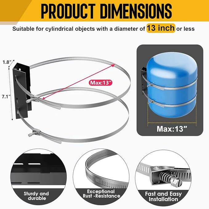 Expansion Tank Mounting Bracket with 2 Earthquake Straps - for 1 to 5 Gallon Thermal Expansion Tanks,Hot Water Heater Accessory to 13" Diameter Tanks & 5lb Propane Tanks, Wall Mount Holder (2)
