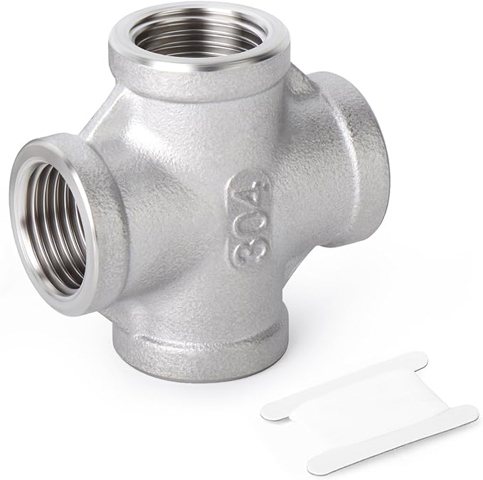 TAISHER 1PCS Stainless Steel 4 Way Pipe Fittings, 2-1/2" x 2-1/2" x 2-1/2" x 2-1/2" NPT Female Pipe Fittings