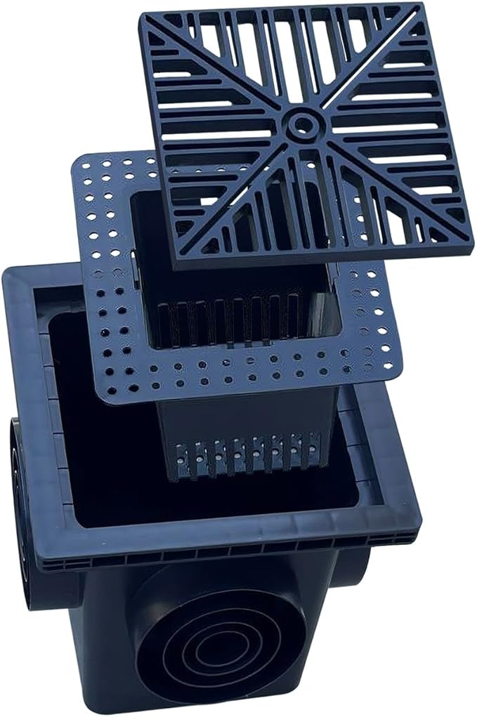 Sandbaggy 12" x 12" Stormwater Catch Basin - 4 Outlets - UV Treated with Debris Basket - Residential, Yard, Lawn, French Drains (12" x 12", 15, Count)