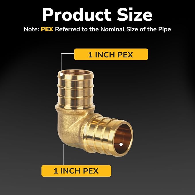 10 Pack Pex Fittings, 1" Pex 90 Degree Elbow, Heavy-Duty Brass Crimp Fittings for PEX Pipes with Leak-Resistant Construction, NSF & UPC Certified