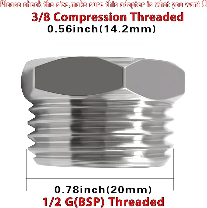 Beduan Brass Water Line Adapter G 1/2 to Compression 3/8 Reducer Hose Pipe Adapter Compression Fitting for Supply Hose Stop Valve Connector(Pack of 5)