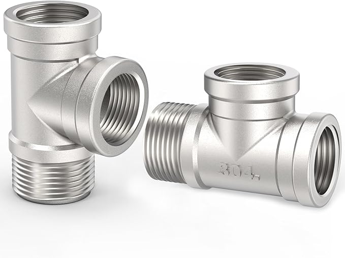 ChillWaves 304 Stainless Steel Pipe Fitting, Male Run Tee 1/4" NPT Female x 1/4" NPT Female x 1/4" NPT Male Thread Adapter(2-PACK)
