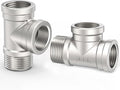 ChillWaves 304 Stainless Steel Pipe Fitting, Male Run Tee 3/8" NPT Female x 3/8" NPT Female x 3/8" NPT Male Thread Adapter(2-PACK)
