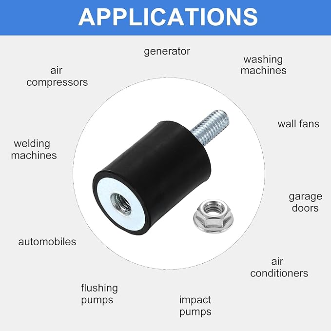 uxcell M6 Rubber Mounts, 2Pcs 20x25mm(DxH) Rubber Cylindrical Anti Vibration Isolator Shock Absorber with Lock Nut for Car Bobbin Generator Air Compressors