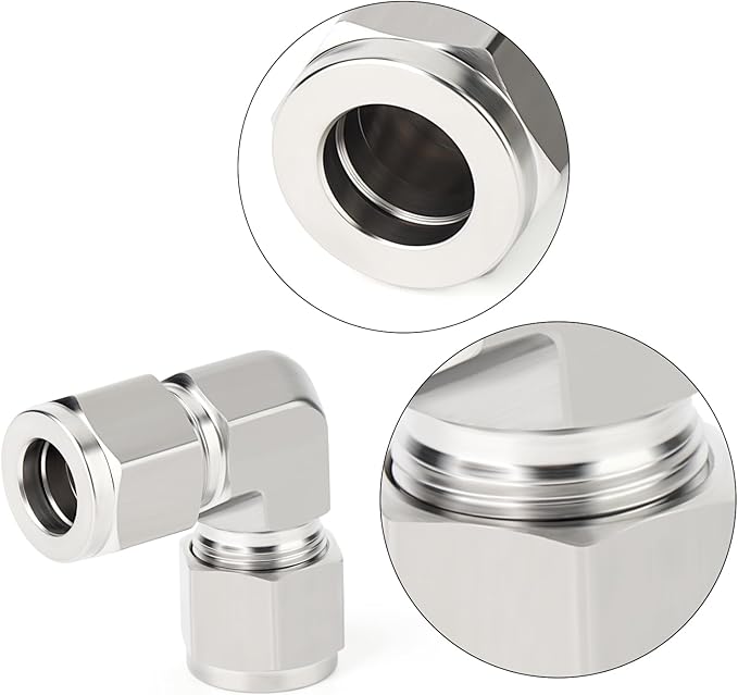 TAISHER 1PCS 316 Stainless Steel 90 Degree Compression Tube Pipe Fitting Connector, 1/4" Tube OD x 1/4" Tube OD Adapter