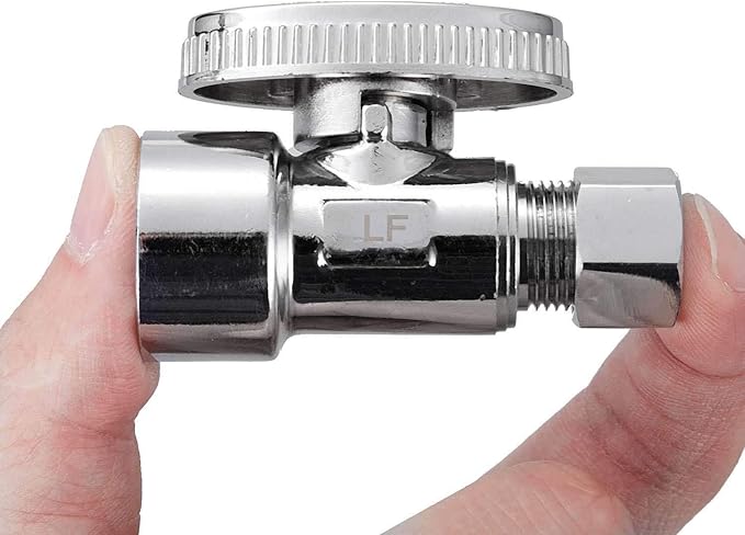 5 Pack Brass 1/2 Inch FIP x 3/8 Inch OD Compression Quarter Turn Straight Water Angle Stop Valve Shut Off