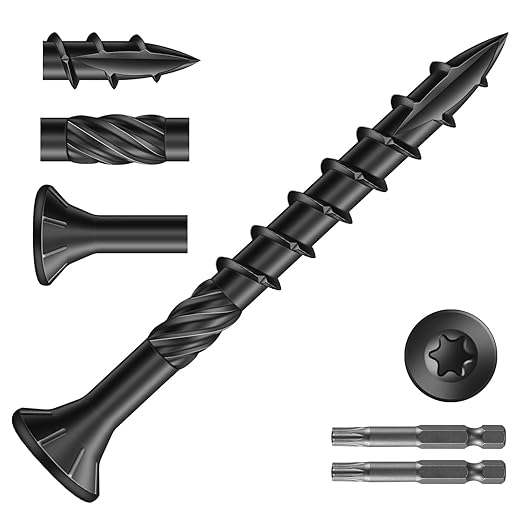 #8 x 1-5/8" Deck Screws (616Pcs) 4lb. Carbon Steel, Black, Flat Head, Rust Resistant epoxy Coated, with T25 Star Bit