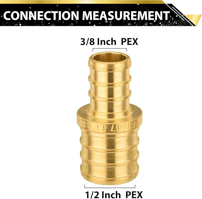 5-Pack Foskan 3/8" x 1/2" PEX Straight Reducing Coupling,Brass Crimp Fittings for PEX Tubing Pipe
