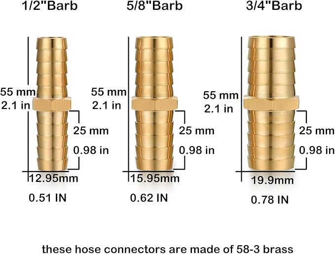 Garden Hose Repair Connector, Solid Brass Hose Repair Kit, 1/2 Inch Garden Hose Repair Fittings (1/2"Barb-6 Set)