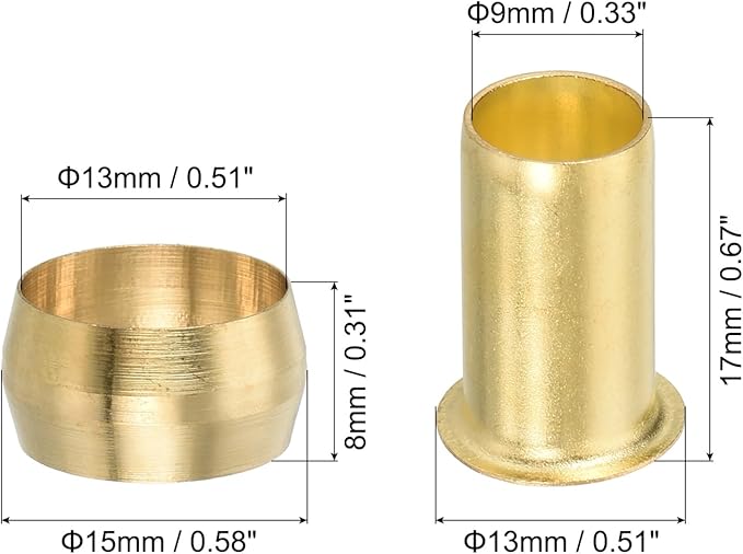 PATIKIL 1/2" Tube ID Compression Assortment Kit, 25 Set Brass Compression Sleeve Ferrule & Insert for Water Oil Air Pipe