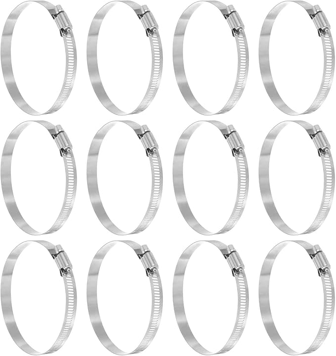 HARFINGTON 12 Pcs Hose Clamp 3-5/16"-4-1/4" (84-108mm) 304 Stainless Steel Adjustable Worm Gear Hose Clamp with Phillips Screw Assortment Kit for Fuel Line Pipe Plumbing Automotive Tube