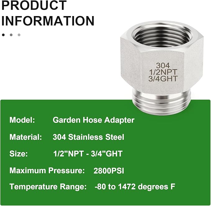 TAISHER 5PCS 304 Stainless Steel Garden Hose Adapter, 3/4" GHT Male x 1/2" NPT Female Garden Hose Connector