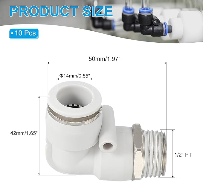 PATIKIL Push to Connect Fitting, 5 Pack Pneumatic Air Elbow Quick Connector 1/2"PT Male Thread x 14mm Tube 90 Degree Connect Tubing Elbow Air Tube Fitting Pneumatic Quick Adapter, White