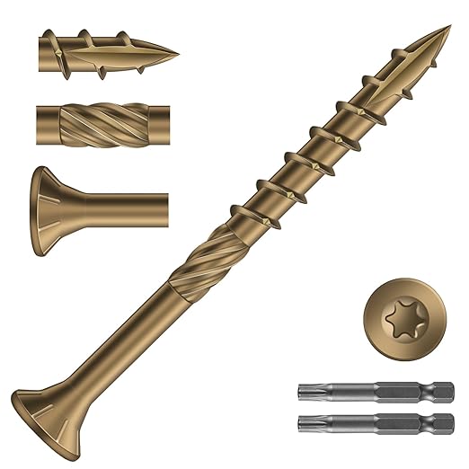 #8 x 2 Inch Deck Screws (1020Pcs) 8lb. Carbon Steel, Yellow, Flat Head, Rust Resistant epoxy Coated, with T25 Star Bit