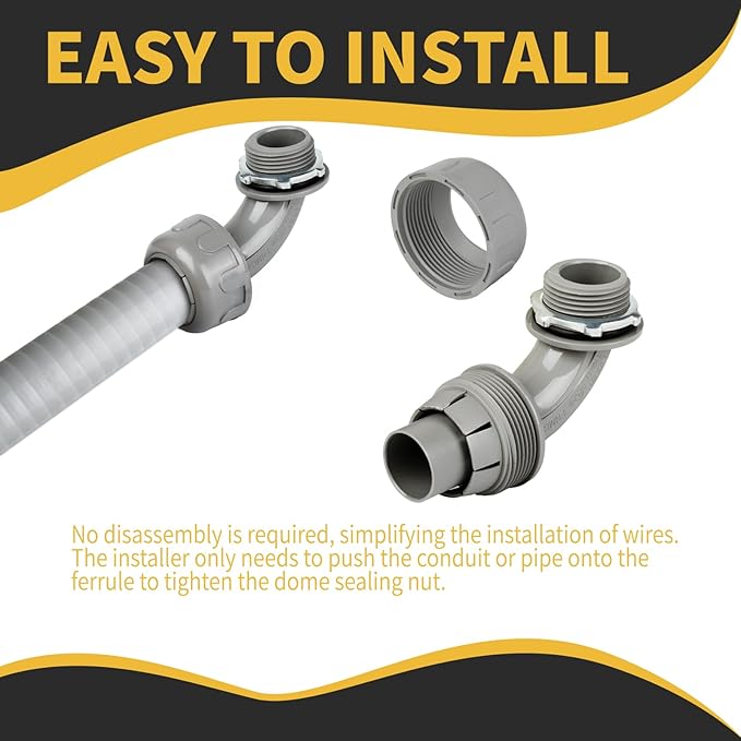 Conduit Connectors, 3/4 Inch Liquid Tight Connector NPT Non-Metallic for PVC Electrical Flexible Conduit Fittings, 90 Degree, UL Listed for Home Outdoor Tubes Tools, Grey (16-Pack)
