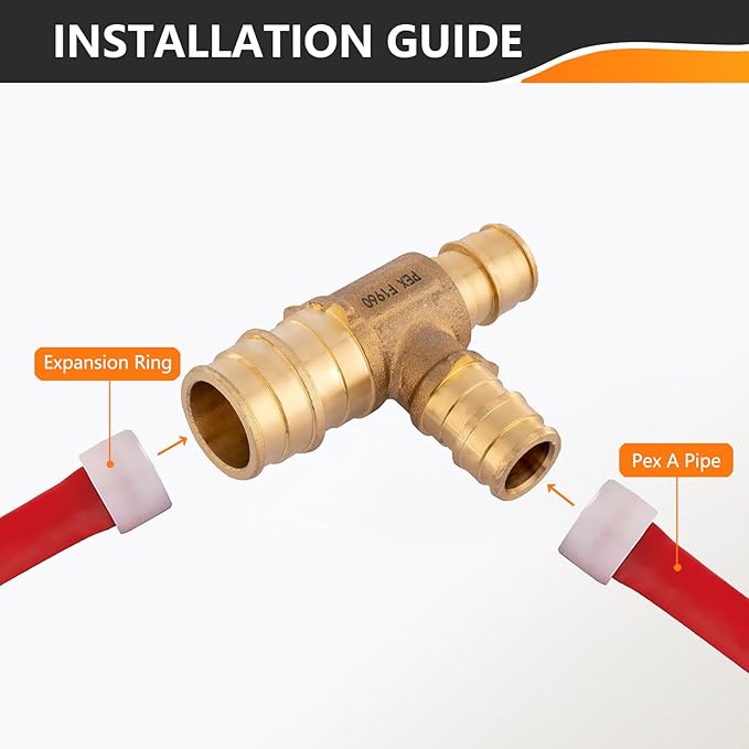 40-Pack HeSun PEX-A Fitting, 3/4"x1/2"x1/2" Expansion Tee, PEX Expansion Fitting Tee, ASTM F1960(PEX1960047-40)