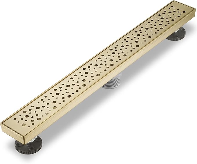 Sharp-tec 28 inch Linear Shower Drain, Gold Rectangular Floor Drain, V-Shape Design Drain Channel, 304 Stainless Steel, cUPC Certificated for Bathroom Shower Room (Drain Base is Not Included)