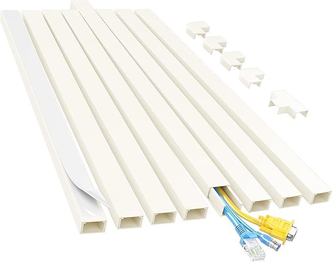 Yecaye Cord Hider, 113in Medium Cord Covers for Wires on Wall, Cord Organizer for 2-3 Wires, Easy Install Cable Management Kit, TV Cable Hider for Home Office, W0.95in H0.55in, Beige