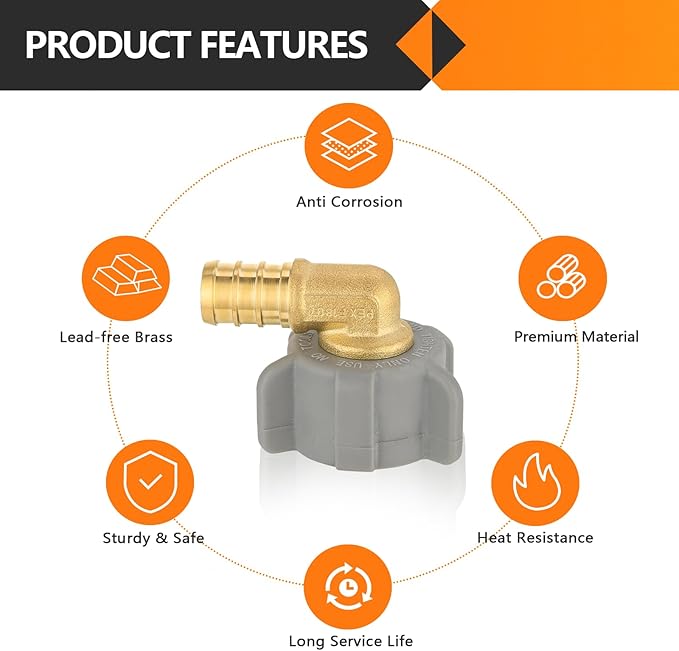 HeSun 20-Pack PEX Fittings, 1/2" Pex x 7/8" BC (Toilet Ballcock) Swivel Elbow, Brass Crimp Fitting for Pex Pipes, ASTM F1807