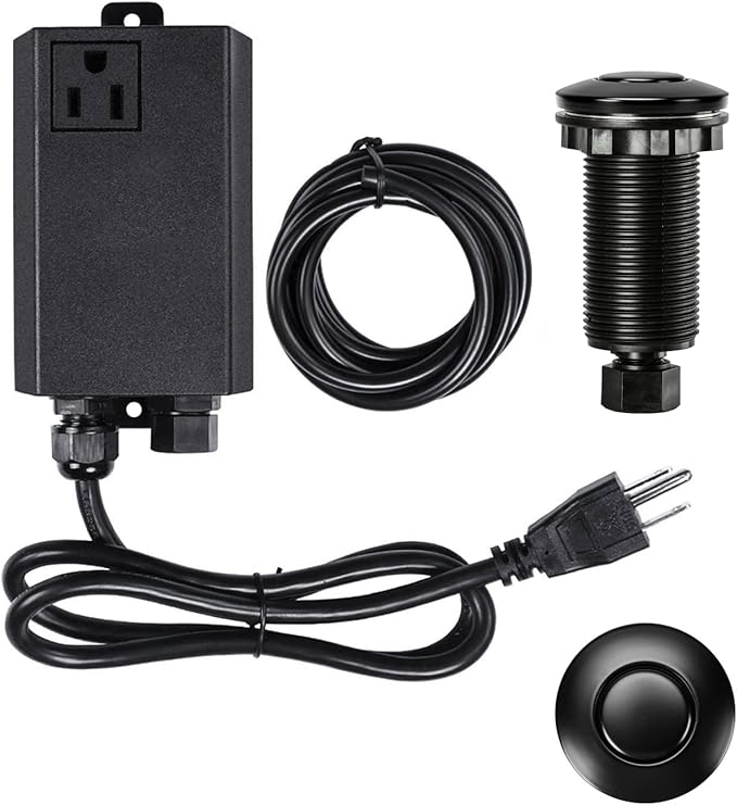 Garbage Disposal Air Switch Kit Single Outlet Sink Top Waste Disposal Long Stainless Steel Black On/Off Air Button Food and Waste Disposals Part by Etoolcity
