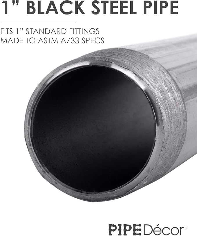 PIPE DECOR 1" x 4" Black Steel Plumbing Pipe, 6-Pack, Pre Cut Connector, Industrial Steel Grey Fits Standard One Inch Threaded Black Malleable Iron Fittings, Build Vintage DIY Furniture