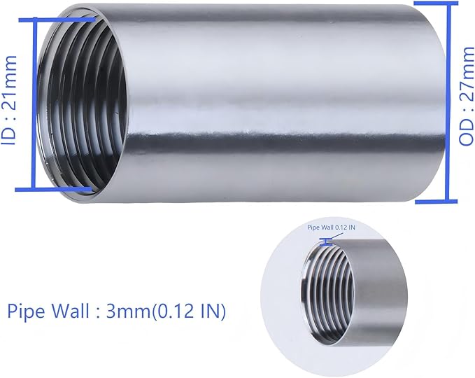 CONSTELLAR 304 Stainless Steel Pipe Fitting - 3/4" NPT Female x 3/4" NPT Female Threaded Thickened Pipe Wall, 400mm (16 inch) Length Heavy Nipple Seamless Pipe (1 Pcs)