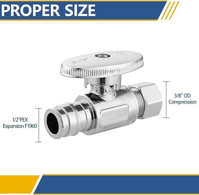 Straight Stop Valve,1/2 Inch Pex Expansion X 3/8 Inch OD Compression Straight Shut-off Valve with 1/4 Turn on/off (Pack of 10,ASTM F1960)(VALVE098-10Pack)