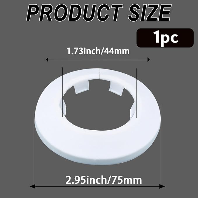 43mm Pipe Cover Decoration; Fit 1.69" Outer Diameter Pipe/Hole; White PP Plastic Escutcheon Collar; Snap-on Water Escutcheon Plate for Bathroom Kitchen Wall Tube Decor 1 Piece
