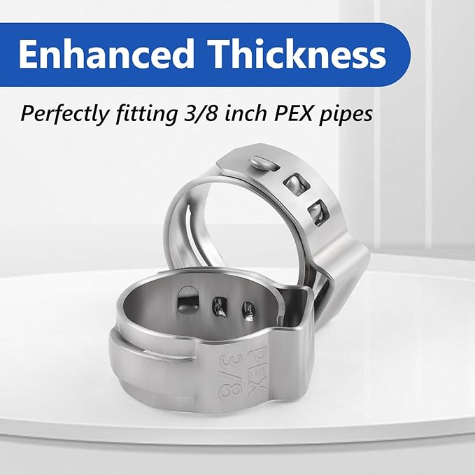 3/8 inch Pex Clamps 250pcs Pex Crimp Rings Single Ear Hose Clamps Stainless Steel Pex Fittings Cinch Clamp Ring for PEX Pipe Tubing
