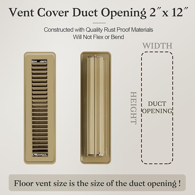 12 PCS Floor Vents Floor Registers 2x12 inch, Heavy Duty Metal Heat Air Vent Covers 2 X 12 with Rust Proof Finish for Home Office Wall Floor Registers Grilles & Vents (12, Brown, 2x12 Inches)