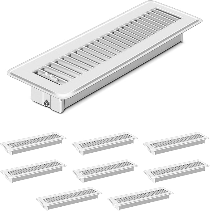 1 PCS Floor Vents Floor Registers 2x10 inch, Heavy Duty Metal Heat Air Vent Covers 2 X 10 with Rust Proof Finish for Home Office Wall Floor Registers Grilles & Vents (1, White, 2x10 Inches)