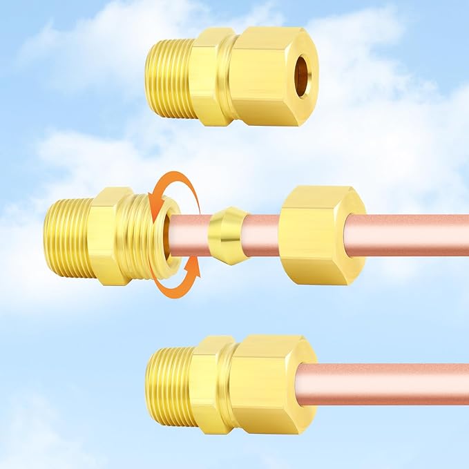 GASHER 10PCS Brass Compression Tube Pipe Fitting Connector, Straight Coupling Adapter 5/16" Tube OD x 1/8" NPT Male Connector