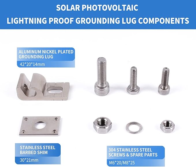 4Sets Solar Panel Photovoltaic Bolt-On Coupling Earthing Ground Lug Cable Clamp Ground Clamp with Lay in Lug for Bare Wire and Pipe