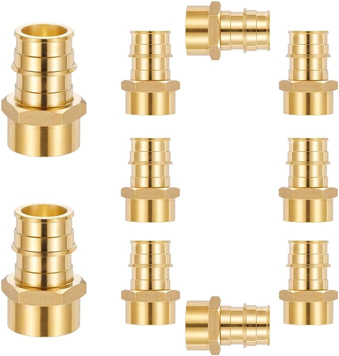 (10 Pack) Lidertik PEX A Fittings Expansion Female NPT Adapter, 3/4" PEX F1960 to 1/2" NPT Female Threaded Adapter Brass