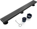 Linear Shower Drain, 48 inch Black Drain with Removable Grate Cover, Brushed 304 Stainless Steel Shower Floor Drain, Linear Drain with Hair Strainer and Adjustable Feet