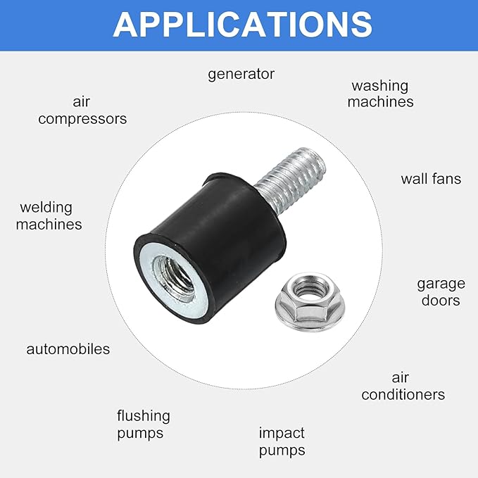 uxcell M4 Rubber Mounts, 1Pcs 10x10mm(DxH) Rubber Cylindrical Anti Vibration Isolator Shock Absorber with Lock Nut for Car Bobbin Generator Air Compressors