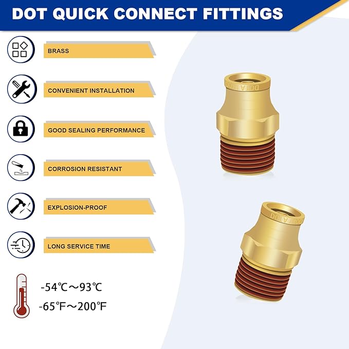 1/4" Brass Push to Connect DOT Air Brake Fittings, 3PCS Air Line Quick Connect Fittings 1/4" Tube OD x 1/4" NPT Connector Tube to Male Pipe for Truck Trailers Air Brake System