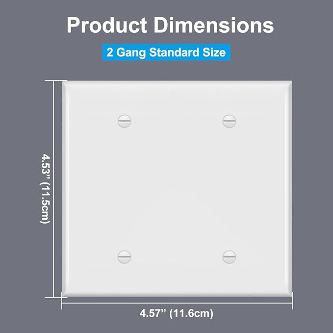 [2 Pack] BESTTEN 2-Gang No Device Blank Wall Plate, H4.53” x W4.57”, Standard Size, Unbreakable Polycarbonate Thermoplastic Outlet cover, UL Listed, White