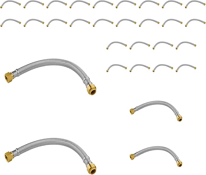(30 Pack) Seelink 12-Inch Stainless Steel Flexible Water Heater Hose, 1/2" Push-Fit x 3/4" FIP, Push-to-Connect for Copper, PEX, and CPVC