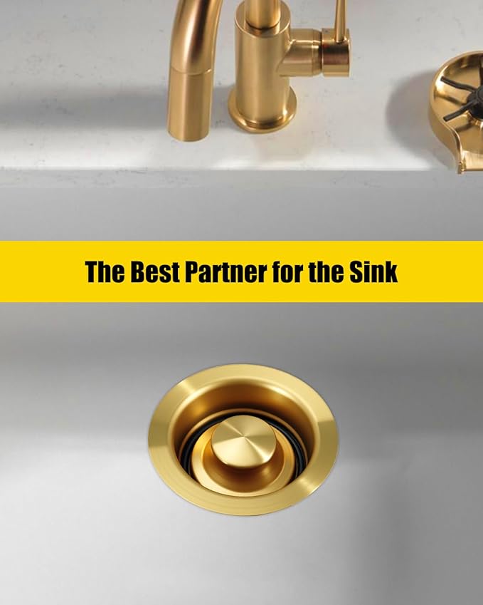 Kitchen Sink Garbage Disposal Flange and Sink Stopper Fit for 3.5 Inch Standard Sink, Garbage Disposal Flange Drain Pipe, Champagne Bronze, with Rubber Ring