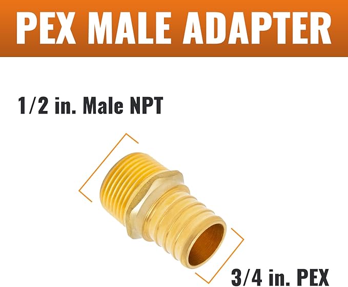 SUNGATOR 6-Pack PEX 3/4" x 1/2" NPT Male Threaded Adapter Crimp Fitting, No Lead Brass