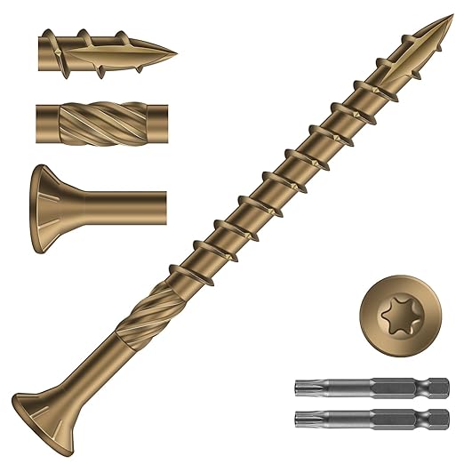 #10 x 2-1/2" Deck Screws (159Pcs) 2lb. Carbon Steel, Yellow, Flat Head, Rust Resistant epoxy Coated, with T25 Star Bit