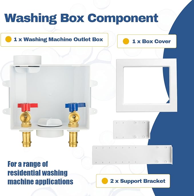 50-PACK GUOFIS Washing Machine Outlet Box, PEX Laundry Washer Box with Central and Side Drain Design(1/2"Copper Press Connection Inlet X 3/4"MHT Outlet)(WM055-50Pack)