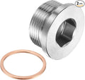 PATIKIL 2 Pcs 1" BSP Pipe Plug Fitting, 304 Stainless Steel Internal Hex Head Socket Pipe Cap Adapter Connector with Copper Washer for Sealing Oil Gas Water